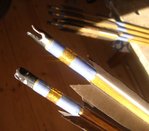 Hornnocken und Wicklung in blau ud grau mit Gold-Glimmerfaden